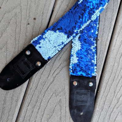 Rockit Music Gear Sparkly Royal Blue and White Sequin Handmade Guitar Strap image 1