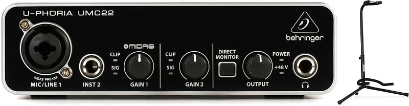 Behringer U-Phoria UMC22 USB Audio Interface  Bundle with On-Stage XCG-4 Classic Guitar Stand image 1