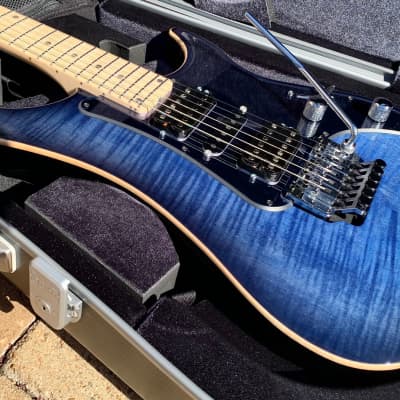 Vigier Excalibur Custom Mysterious Blue Flame Top Electric Guitar & Case image 5