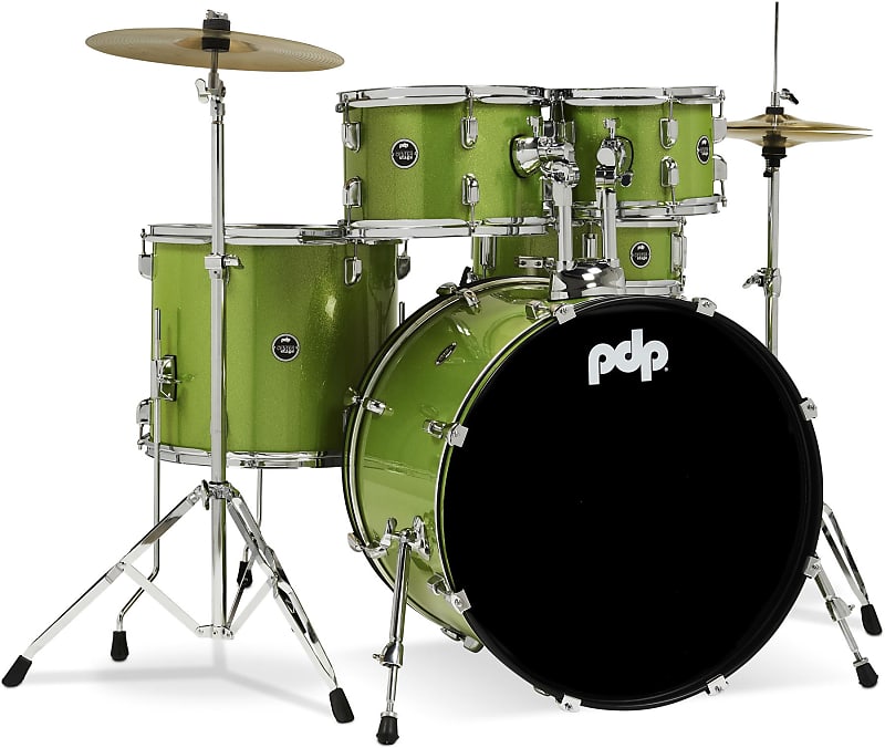 PDP Center Stage PDCE2215KTEL 5-piece Complete Drum Set with Cymbals - Electric Green Sparkle image 1