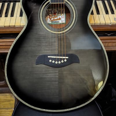 Oscar Schmidt 6 String OG10CE Cutaway Left Hand Acoustic-Electric Guitar Flame Transparent Black (OG10CEFTBLH) for sale