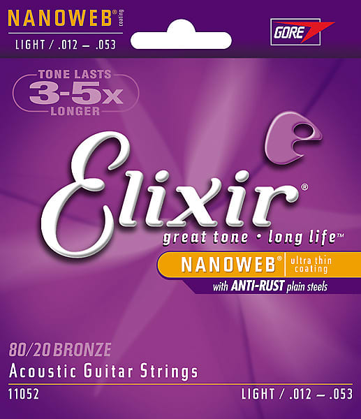Elixir Nanoweb Acoustic Guitar Strings Light  .012 - .053 image 1