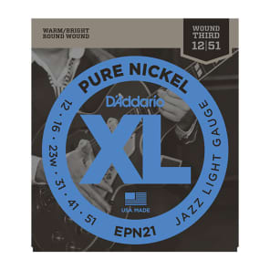 D'Addario EPN21 Pure Nickel Electric Guitar Strings Jazz Light 12-52 Standard