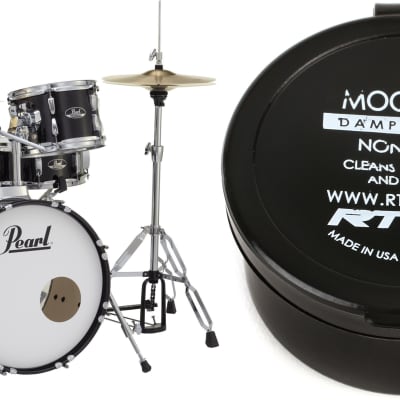 Pearl Roadshow RS584C/C 4-piece Complete Drum Set with Cymbals - Jet Black  Bundle with RTOM Moongel Drum Damper Pads - Blue (6-pack) image 1