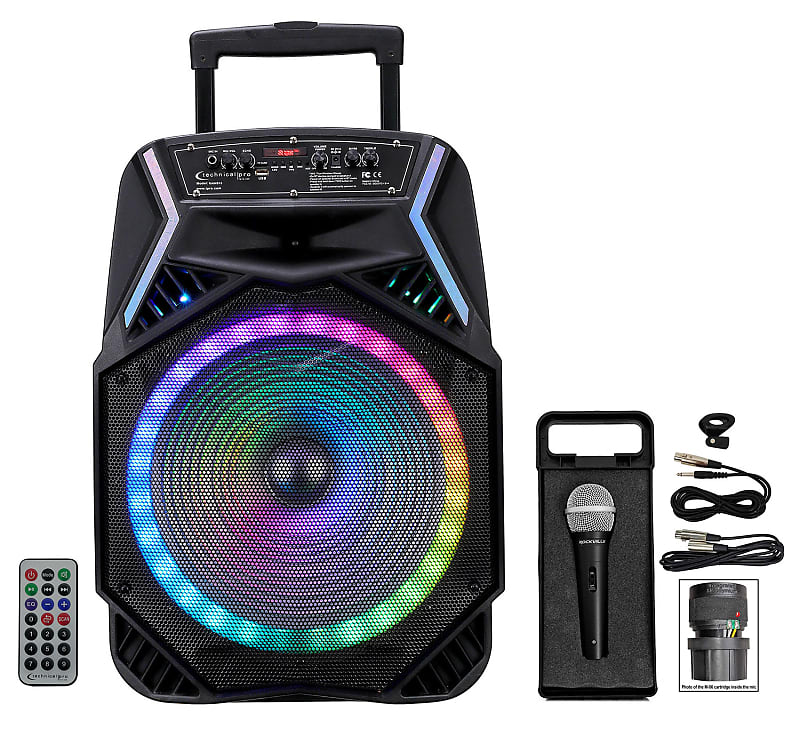 Technical Pro RAINB15 3000w 15" Bluetooth Rechargeable LED DJ Party Speaker+Mic image 1