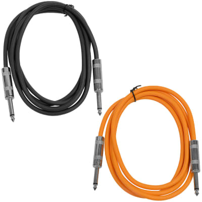 2 Pack of 6 Foot 1/4" TS Patch Cables 6' Extension Cords Jumper - Black & Orange image 1