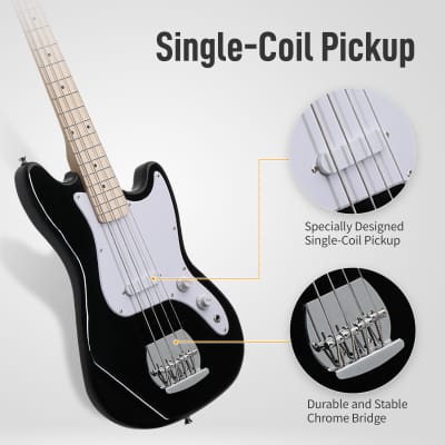 Glarry 4 String 30in Short Scale Thin Body GB Electric Bass Guitar with Bag Strap Connector Wrench Tool 2020s - Black image 10