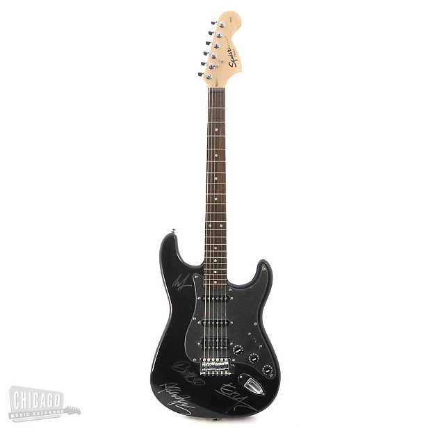 Squier Stratocaster Black Sparkle signed by U2 | Reverb