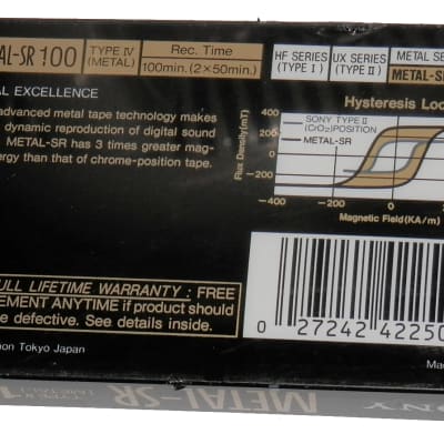 SONY MTL-SR100b METAL-SR 100 Minute Type IV Metal Position IEC Type IV Blank Audio Master Cassette image 2