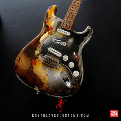 Fender Stratocaster Metallic Silver Gray/Gold Leaf Heavy Aged Relic by East Gloves Customs image 11