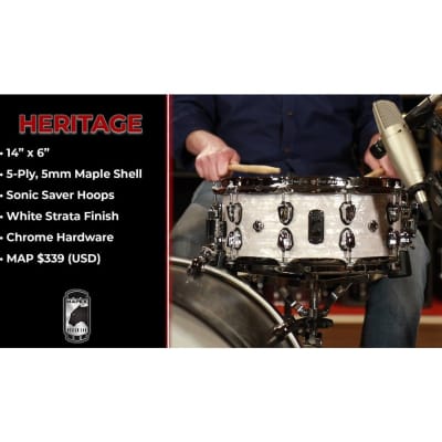 Mapex Black Panther 14x6 Heritage Snare Drum White Strata image 2
