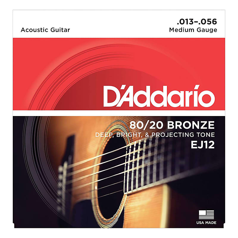 D'Addario EJ12 80/20 Bronze Acoustic Guitar Strings, Medium, 13-56 image 1