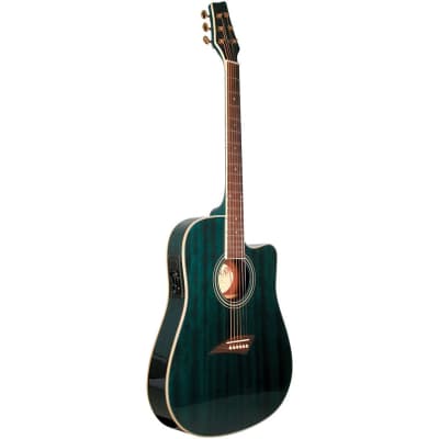 Kona K2TBL Thin Body Acoustic Electric Guitar, Transparent Blue for sale