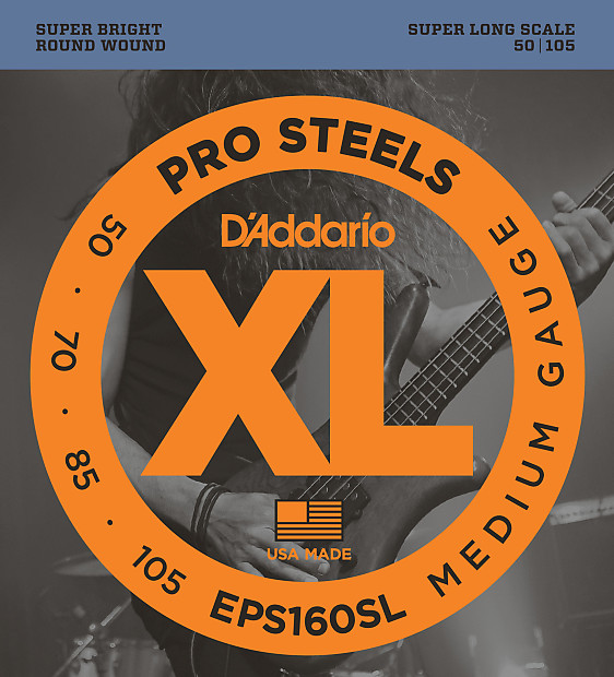 D'Addario EPS160SL ProSteels Bass Guitar Strings, Medium, 50-105, Super Long  Scale image 1