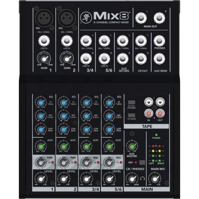 Mackie Mix8 8-Channel Compact Mixer, 20Hz to 30kHz Frequency Response, 3.8kOhms Mic-In / 1kOhms Tape Out / 22Ohms Phones Out Impedances, 2-Pin DC Conn image 7