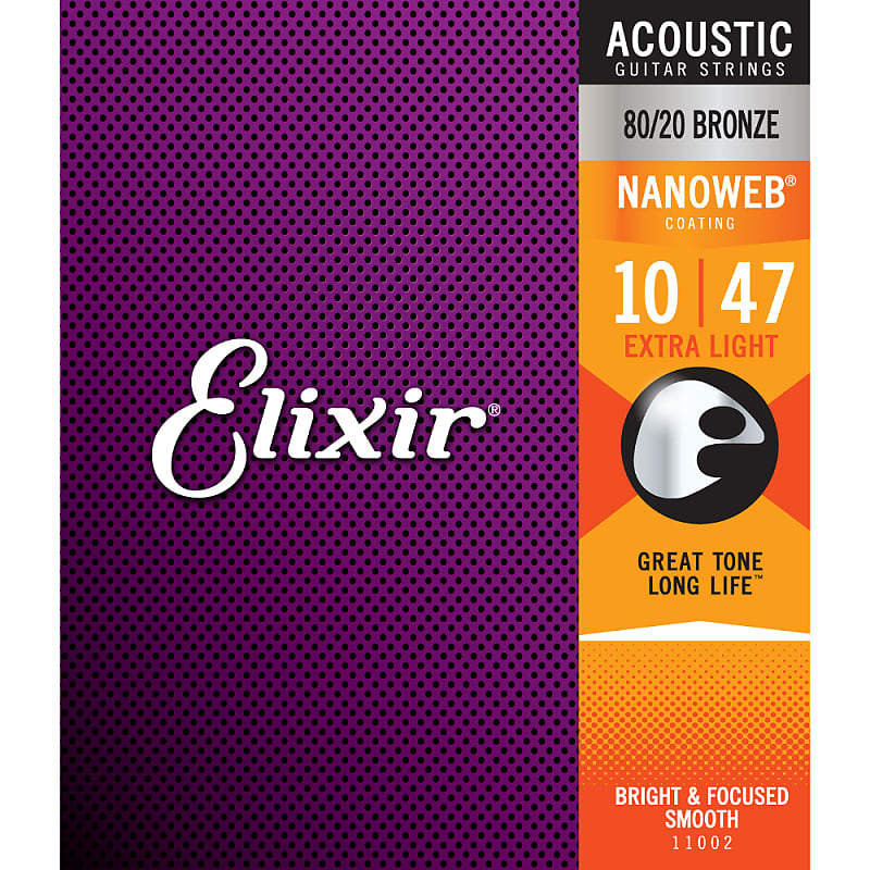 1 Set Elixir 11002 Nanoweb Acoustic Guitar Strings Extra Light 10-47 image 1