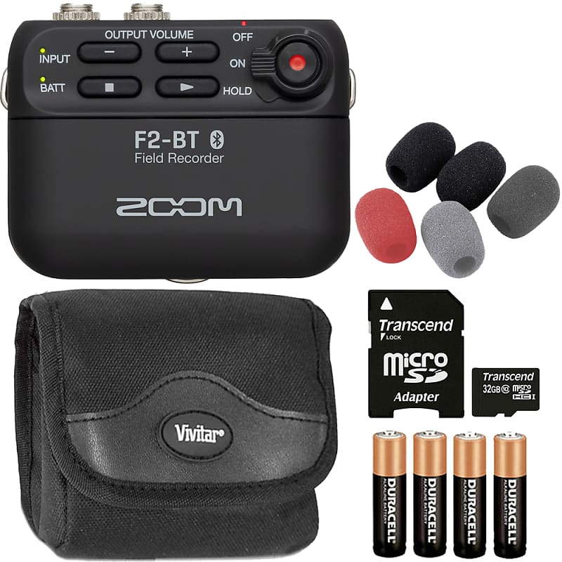 Zoom F2-BT Ultra Compact Bluetooth Enabled Portable Field Recorder with  Lavalier Microphone + Zoom WSL-1 Windscreen for LMF-1 / LMF-2 Lavalier
