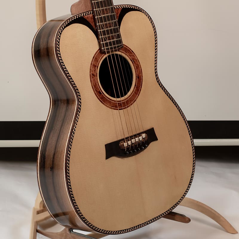 Lefty/Righty Portland Guitar OM Brazilian Rosewood with Adirondack Spruce Top and Snakewood + Pickup image 1