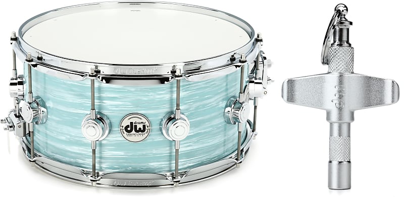 DW Collector's Series Snare Drum - 6.5 x 14 inch - Pale Blue Oyster FinishPly  Bundle with DW DWSM800 Drum Key Keychain image 1