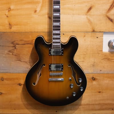 Palermo Custom Shop Shelby 2019 Heritage 2 Tone Sunburst  Semi-Hollow Thinline  W/ Gibson 335 Case image 2