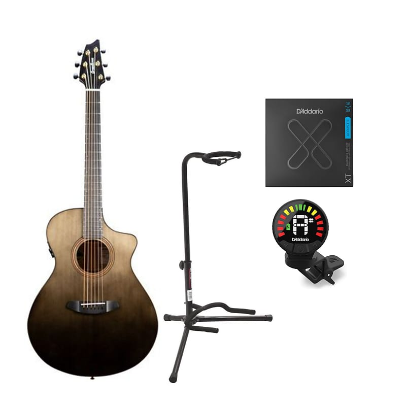 Breedlove Artista Pro Concert CE 6-String Acoustic Guitar (Right-Handed, Black Dawn) Bundle with Clip-On Tuner, Tripod Guitar Stand and 6-String Steel Core (4 Items) image 1