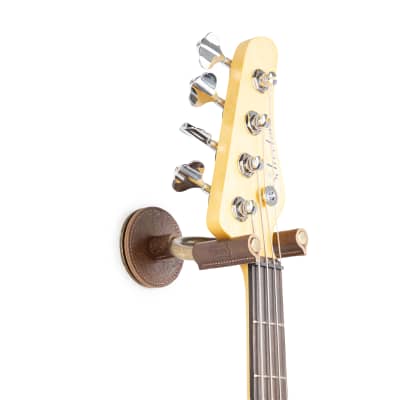 Levy's Leathers Forged Steel Guitar Hanger; Brass Metal with Brown Veg-Tan Leather Yoke Wraps image 6