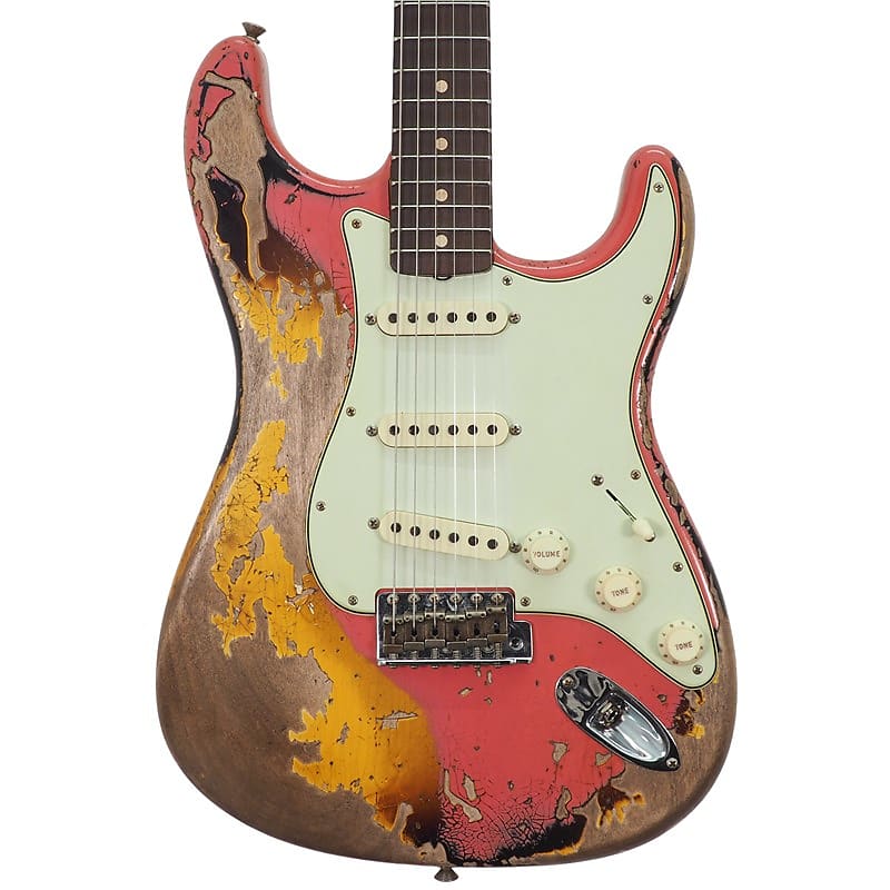 Fender Custom Shop '60/63 Stratocaster Super Heavy Relic, Super Faded Aged  Fiesta Red Over 3-Colour Sunburst