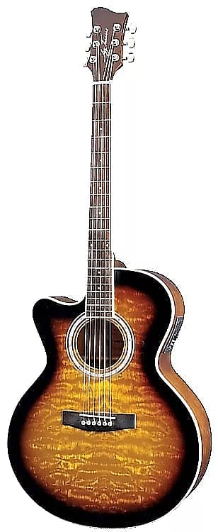 Jay Turser JTA-424QCET-LH-TSB Auditorium Mahogany Neck 6-String Acoustic-Electric Guitar For Lefty image 1