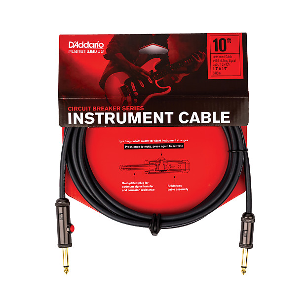 Planet Waves PW-AG-10 Circuit Breaker 1/4" TS Straight Instrument Cable w/ Integrated Mute Switch - 10' image 1