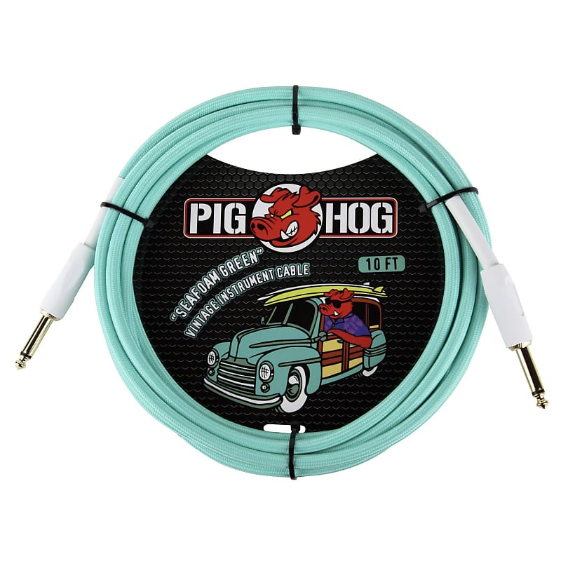Pig Hog "Seafoam Green" Vintage Woven Instrument Cable - 10 FT Straight 1/4" Plugs (PCH10SG) image 1