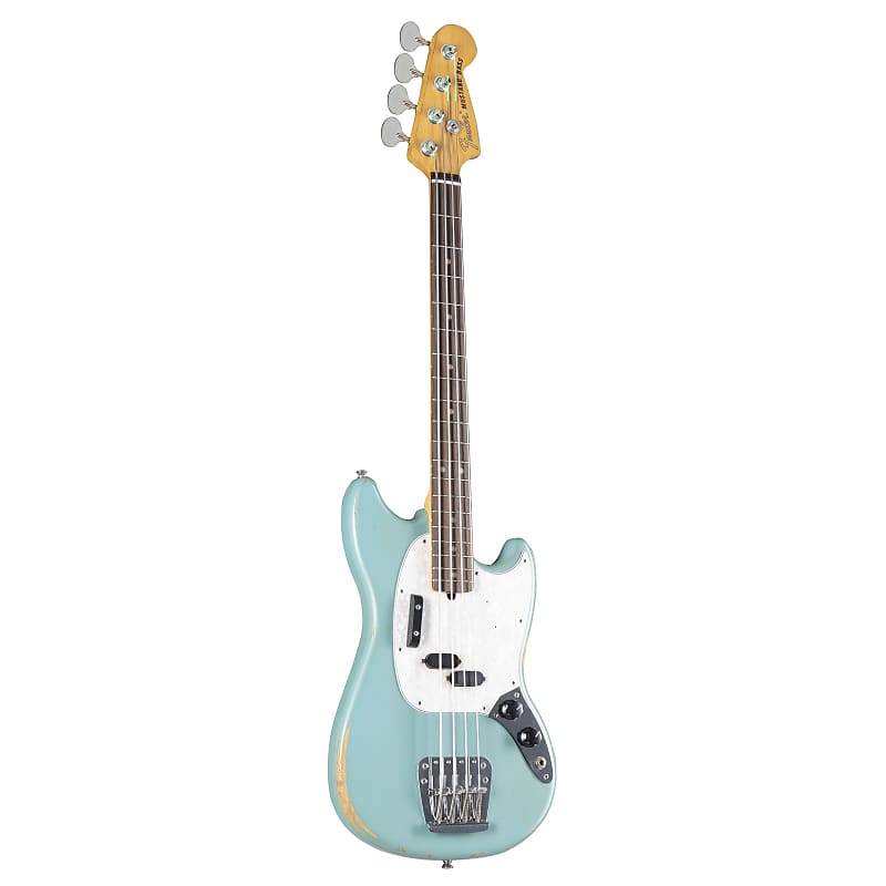 Fender Justin Meldal-Johnsen Road Worn Mustang Bass Faded Daphne Blue - 4-String Electric Bass Bild 1