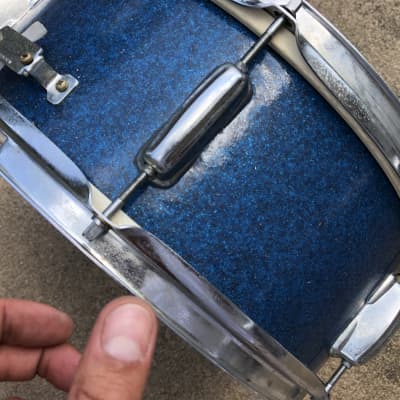 Vintage MIJ Mica Swing Line Snare Drum Blue Sparkle image 7