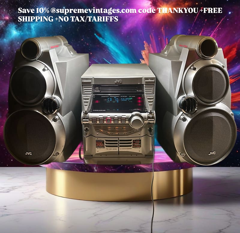 JVC Compact Stereo System MX-GB6 CD Boombox Vintage Dual Cassette Player 500W 2000’s - Silver  			