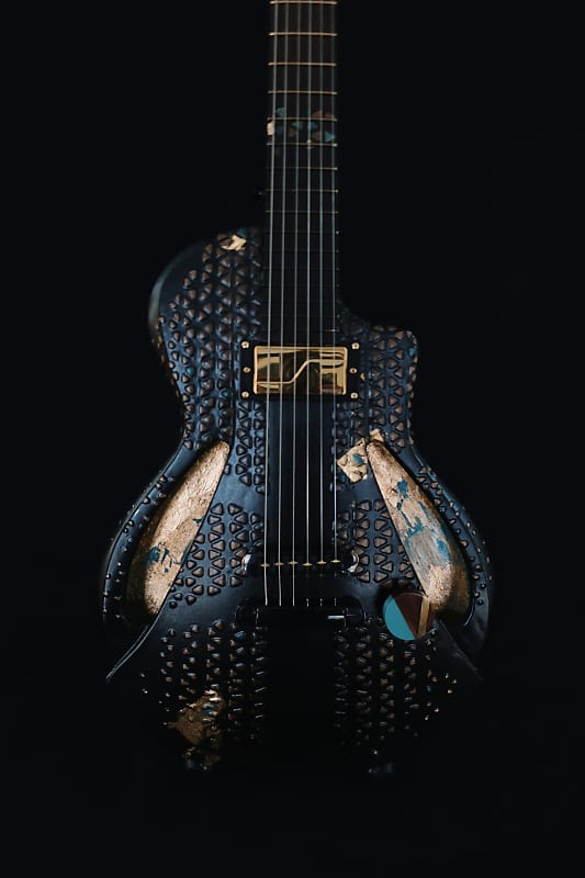 Boutique handmade Honfleur semi-hollow guitar with lacquered eggshell inlays image 1