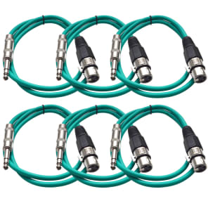 Seismic Audio SATRXL-F3GREEN6 XLR Female to 1/4" TRS Male Patch Cables - 3' (6-Pack)