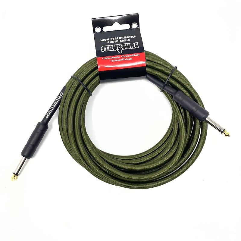 Strukture SC186MG 1/4" TS Woven Instrument Cable - 18.6' Military Green (new black wraps on plugs) image 1