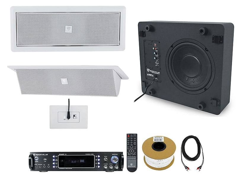 2) Rockville LUX STEALTH D4 Dual 4&quot; Motorized Ceiling/Wall Home Speakers+Amp+Sub  			