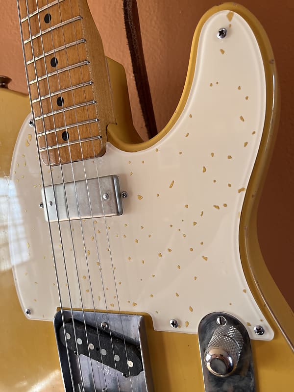 Decoboom Tele 5-Hole Pickguard - Speckled Gold on Ivory - Mini