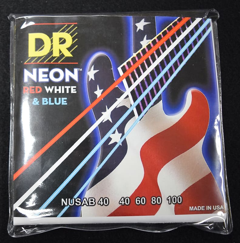 DR Neon Red-White-Blue Bass Strings, 40-100 image 1