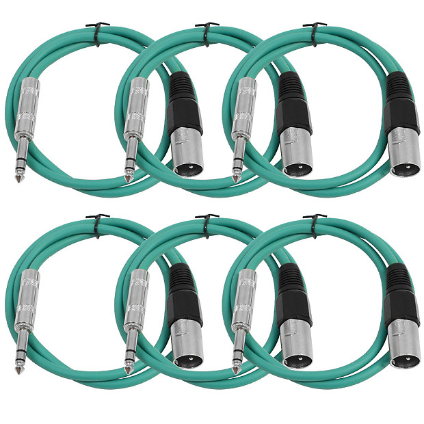 Seismic Audio SATRXL-M2GREEN6 XLR Male to 1/4" TRS Male Patch Cables - 2' (6-Pack) image 1