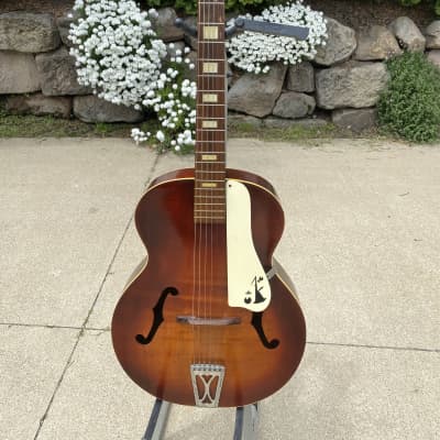 Arcadia  Archtop Acoustic Guitar F Holes Vintage 1950s Red Sunburst image 1