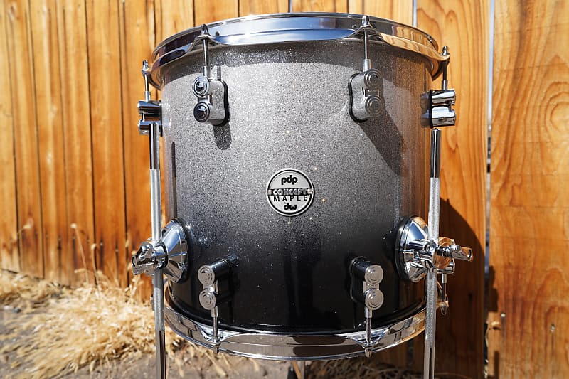 PDP Concept Maple 12" x 14" Floor Tom Silver to Black Sparkle Fade Lacquer | 14" Floor Tom w/ Legs image 1