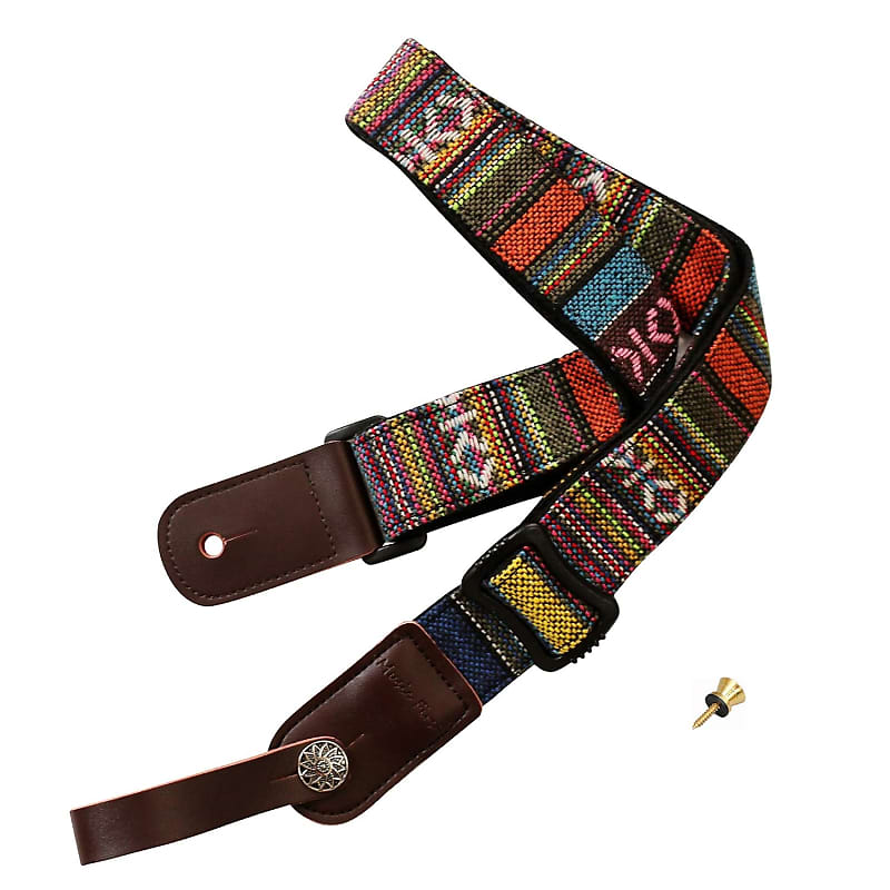 Classic Country Style Soft Yarn-Dyed Fabric & Genuine Leather Ukulele Strap  Ukulele Shoulder Strap Version 2.0 With A Genuine Leather Strap Locker