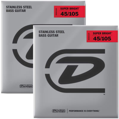 2 Sets Dunlop Super Bright Stainless Steel 4-String Bass Strings Medium (45-105) image 2