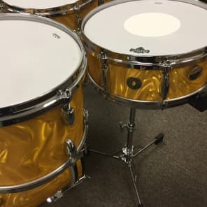 Gretsch USA Custom 12/14/16/18/20/5.5 drum set 130th anniversary New Old Stock Gold Satin Flame image 7