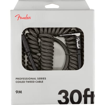 Fender Professional Series 30 ft. Straight-Angle Coiled Guitar Cable, Gray Tweed image 1