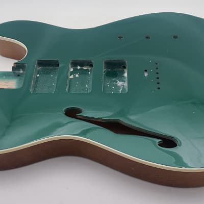 3lbs 7oz BloomDoom Nitro Lacquer Aged Relic Dark Sherwood Green Thinline Cab-Style VIntage Custom Guitar Body image 3
