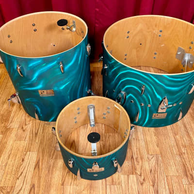 1960s Sonor Teardrop Drum Set Multi-Brilliant Turquoise Satin Flame Blue/Green 20/12/16/5x14 image 25