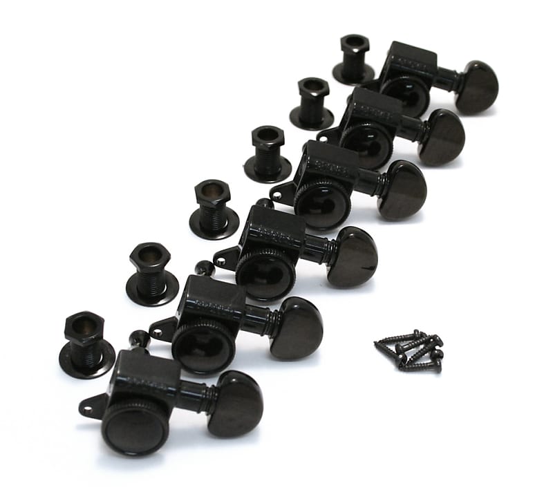 505BC6 Grover Roto-Grip Black 6 Inline Locking Tuners | Reverb