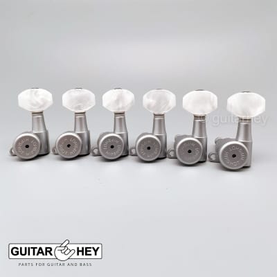 NEW Hipshot 6-in-Line TREBLE SIDE Locking Tuners STAGGERED Pearl - SATIN CHROME image 2